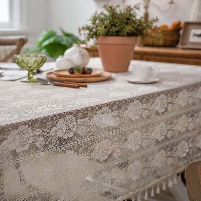 【HUAHUA】美式鄉村玫瑰花鉤針桌巾 田園風鉤針蓋巾 森系餐桌布 編織玫瑰花鏤空桌布 檯布 拍攝道具-細節圖6