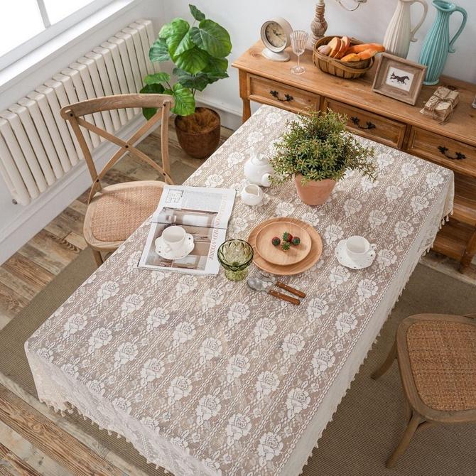 【HUAHUA】美式鄉村玫瑰花鉤針桌巾 田園風鉤針蓋巾 森系餐桌布 編織玫瑰花鏤空桌布 檯布 拍攝道具-細節圖7