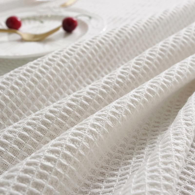 【HUAHUA】法式風桌布 白色 棉麻餐桌布 素色裝飾布 華夫格 棉線 長方形 桌布 法式餐桌布 多用途蓋巾-細節圖5