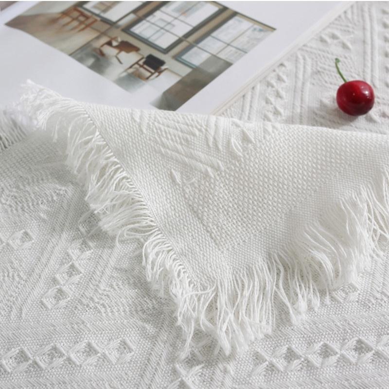 【HUAHUA】法式風桌布 白色 棉麻餐桌布 素色裝飾布 華夫格 棉線 長方形 桌布 法式餐桌布 多用途蓋巾-細節圖8