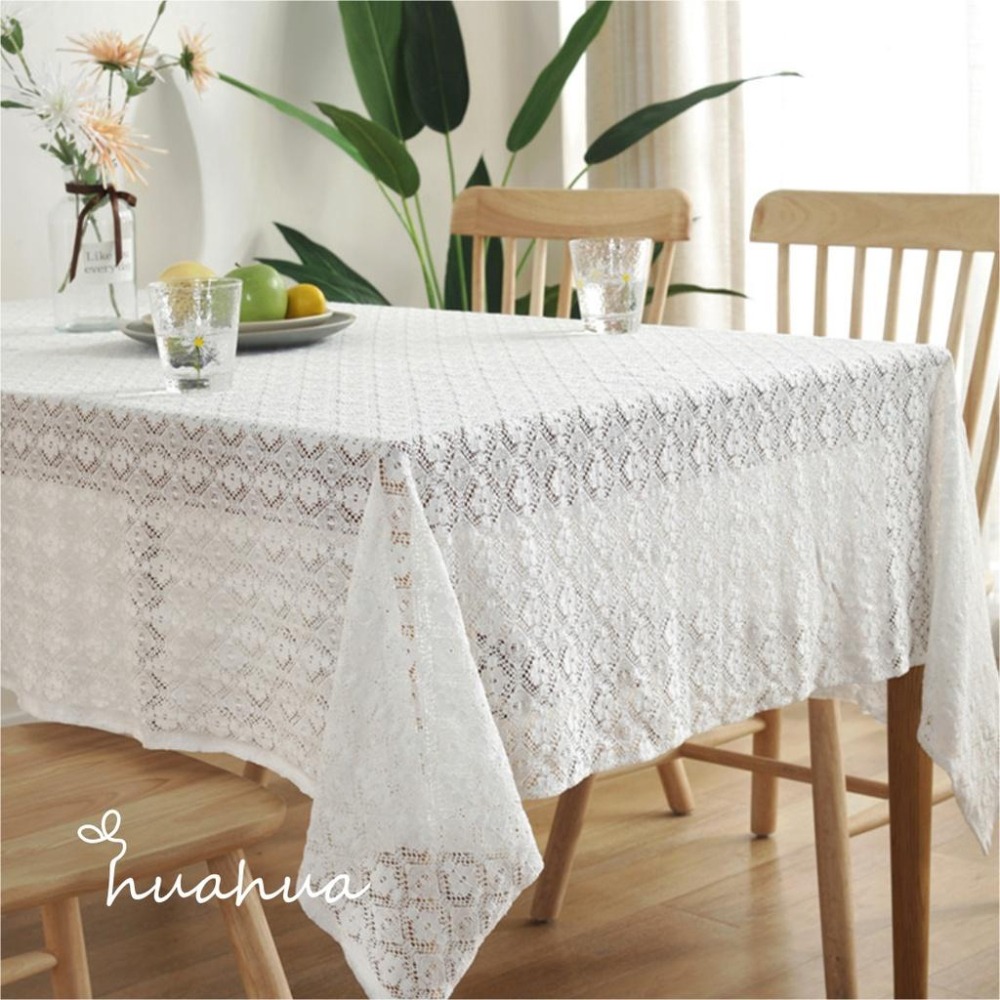 【HUAHUA】蕾絲桌布 白色桌布 法式浪漫風桌巾 鄉村 北歐 田園 懷舊 復古 餐廳咖啡館棉線蕾絲桌布-細節圖3