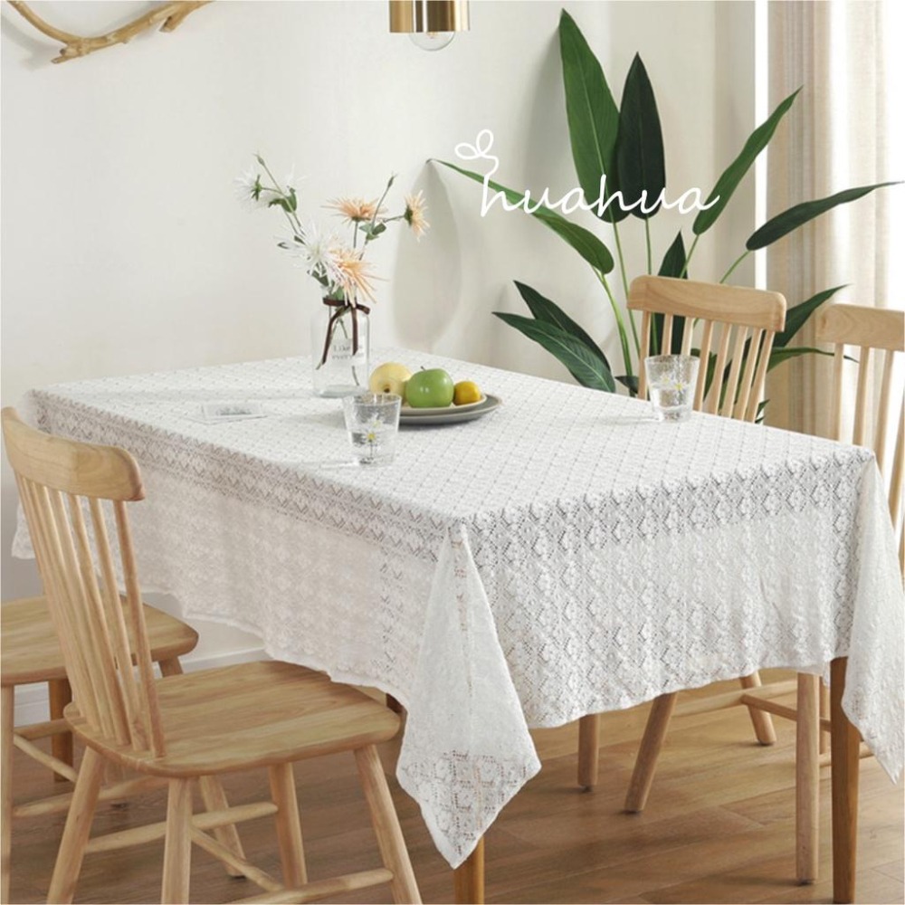 【HUAHUA】蕾絲桌布 白色桌布 法式浪漫風桌巾 鄉村 北歐 田園 懷舊 復古 餐廳咖啡館棉線蕾絲桌布-細節圖5