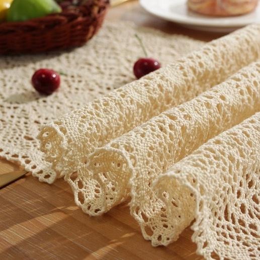 【HUAHUA】桌旗蕾絲 桌旗布 美式鄉村拼接鉤針桌旗 電視櫃裝飾蓋巾 針織鏤空餐桌布 田園風蕾絲流蘇桌旗-細節圖6
