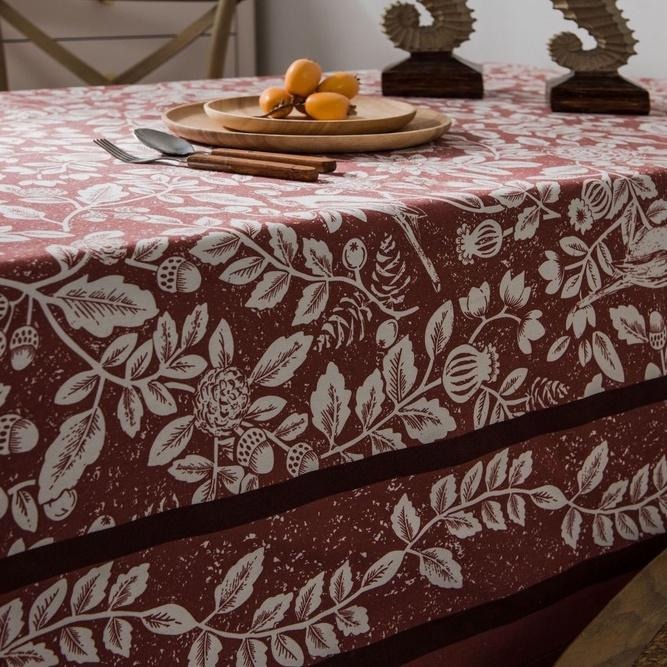 【HUAHUA】植物花鳥桌布 美式鄉村餐桌布 仿棉麻布藝裝飾巾 橘色印花長方形桌巾-細節圖6