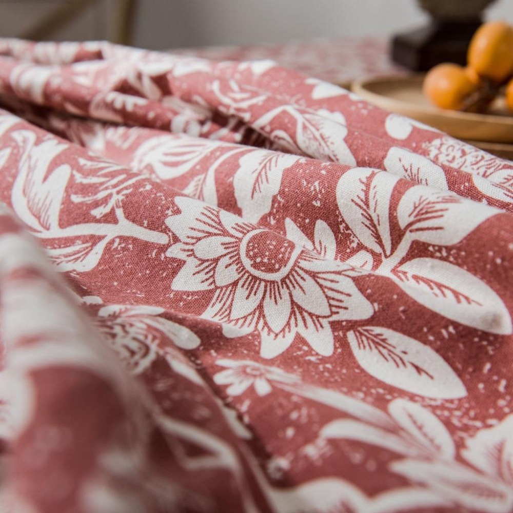 【HUAHUA】植物花鳥桌布 美式鄉村餐桌布 仿棉麻布藝裝飾巾 橘色印花長方形桌巾-細節圖9