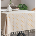 【HUAHUA】棉麻黃色小菊印花餐桌布 長方形流蘇桌巾 家用茶几防塵蓋巾 田園清新桌巾-規格圖9
