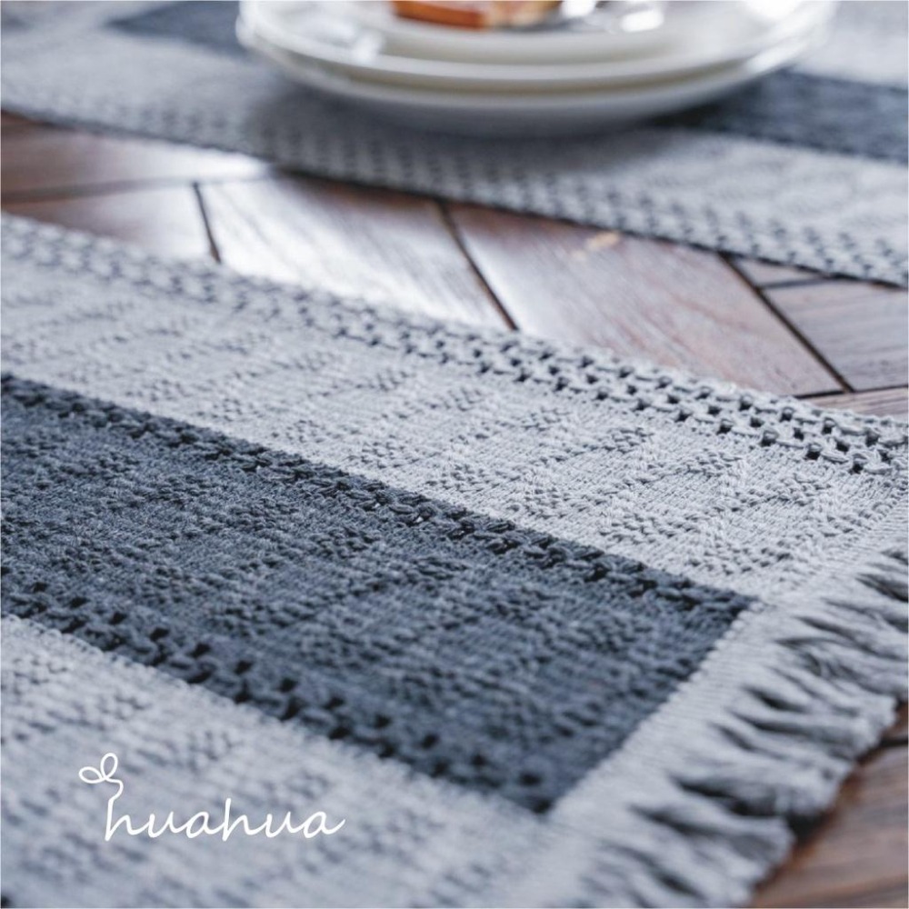 【HUAHUA】桌旗布 美式風格桌旗 黑白棉線撞色條紋拼接桌旗 編織流蘇天然材質裝飾巾 美式節日桌旗 電視櫃裝飾巾-細節圖9