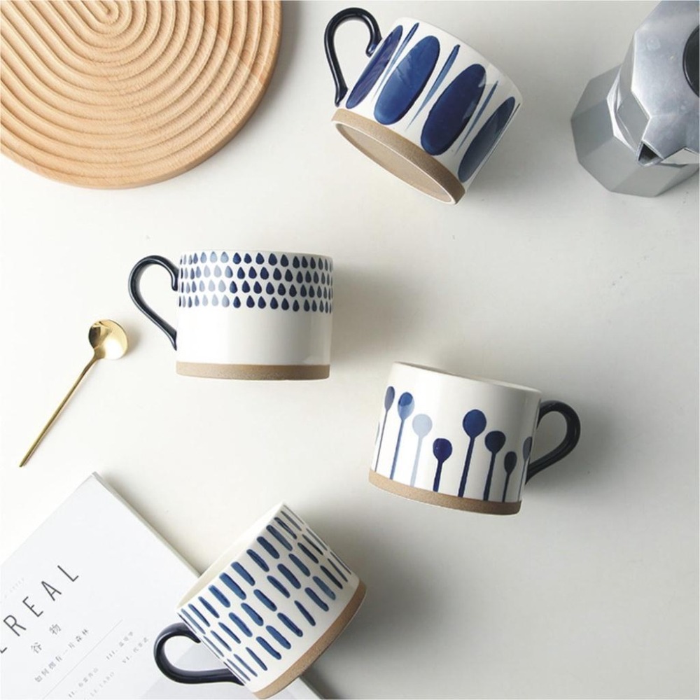 【HUAHUA】北歐風大容量陶瓷馬克杯 藍色手繪釉下彩咖啡杯 茶杯 紅色早餐杯 簡約喝水杯-細節圖2