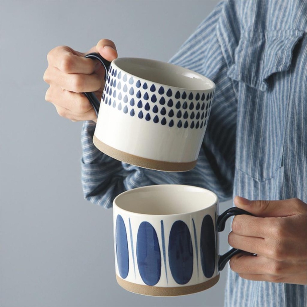 【HUAHUA】北歐風大容量陶瓷馬克杯 藍色手繪釉下彩咖啡杯 茶杯 紅色早餐杯 簡約喝水杯-細節圖4