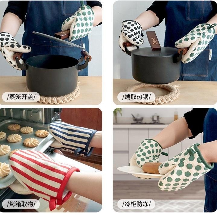 春甜花花家飾雜貨 手套 隔熱手套 烤箱手套 波點日式防燙手套 家用微波爐手套 棉布手套-細節圖8