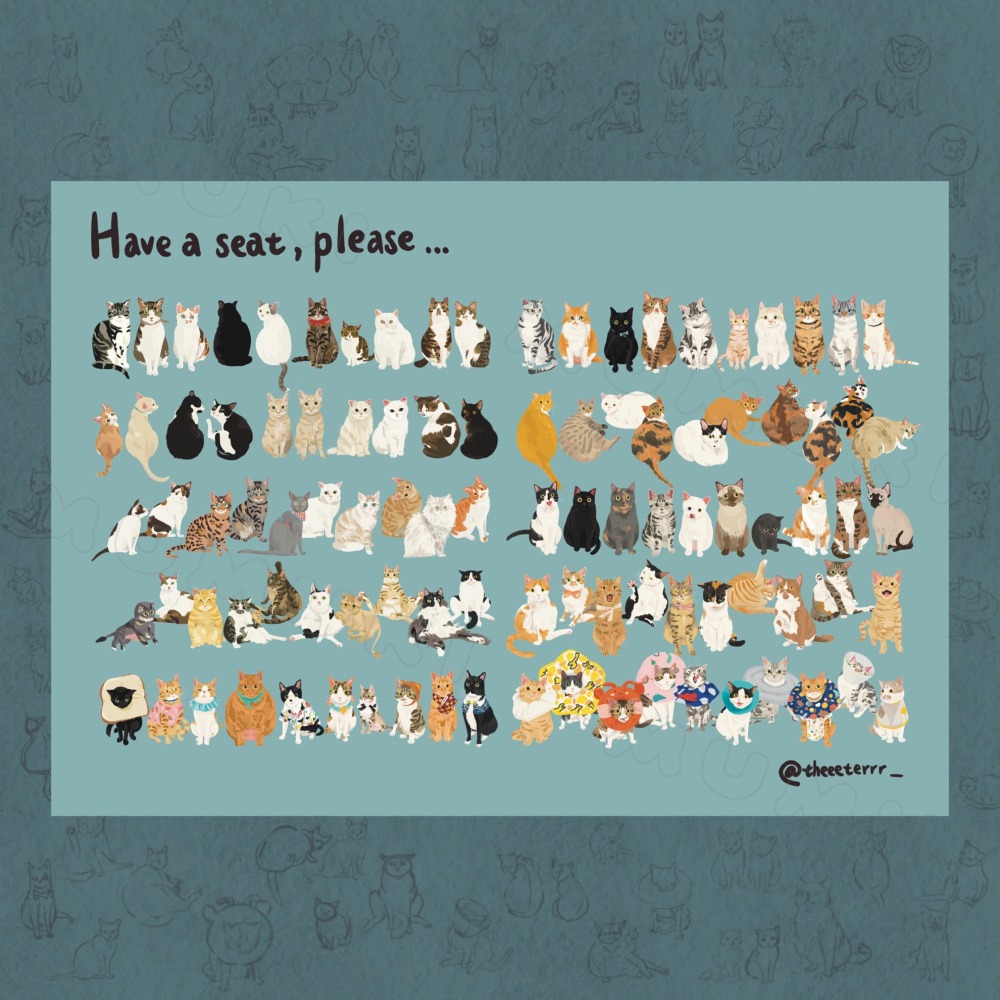 【現貨】木木綺聯名 一百隻貓咪 坐著貓咪 球狀貓咪 海報 牆面裝飾 裝飾 牆面設計 掛畫 裝飾畫 空間布置 裝飾海報-細節圖2