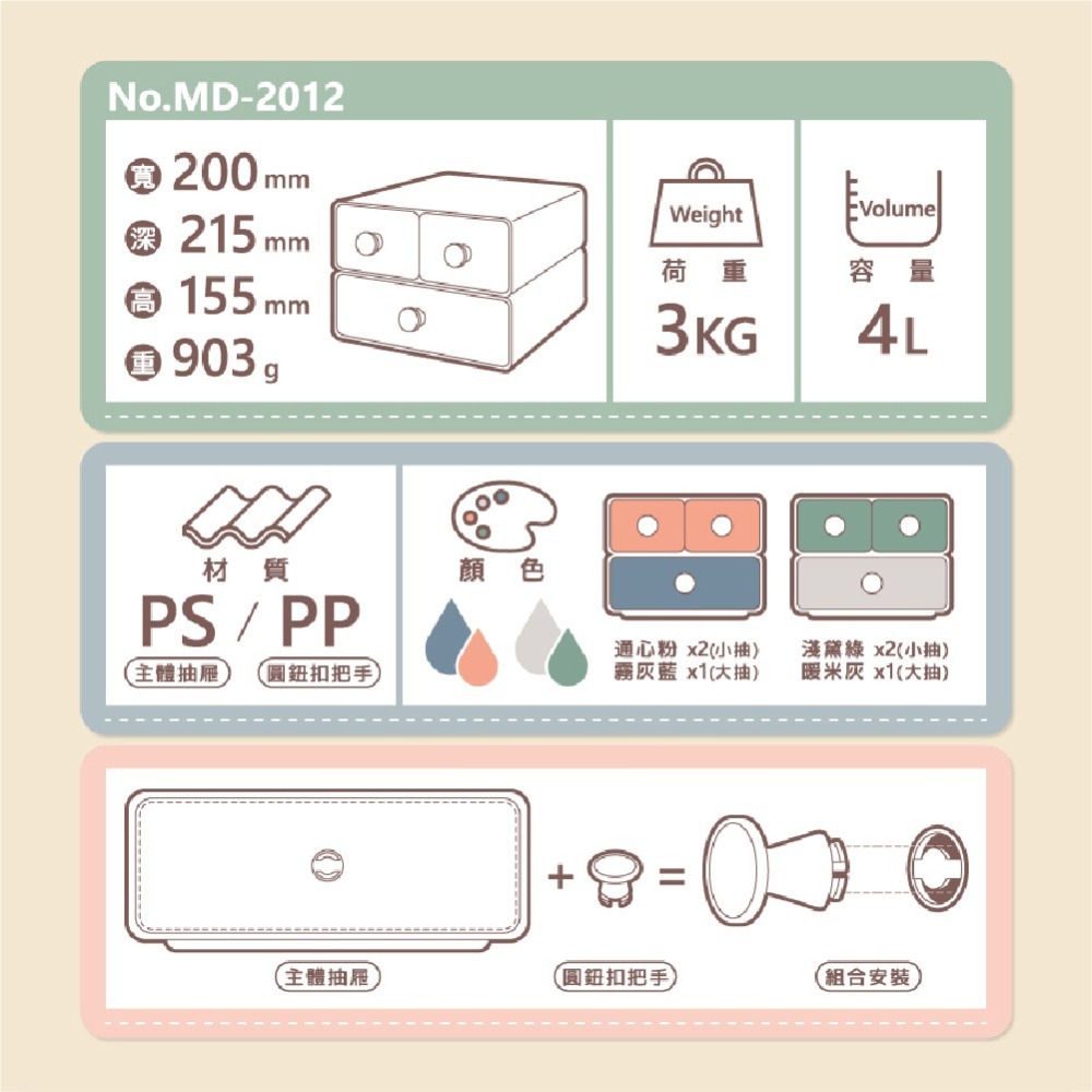 樹德 糖果色收納盒 抽屜盒 置物盒 文具盒 桌上收納-細節圖2