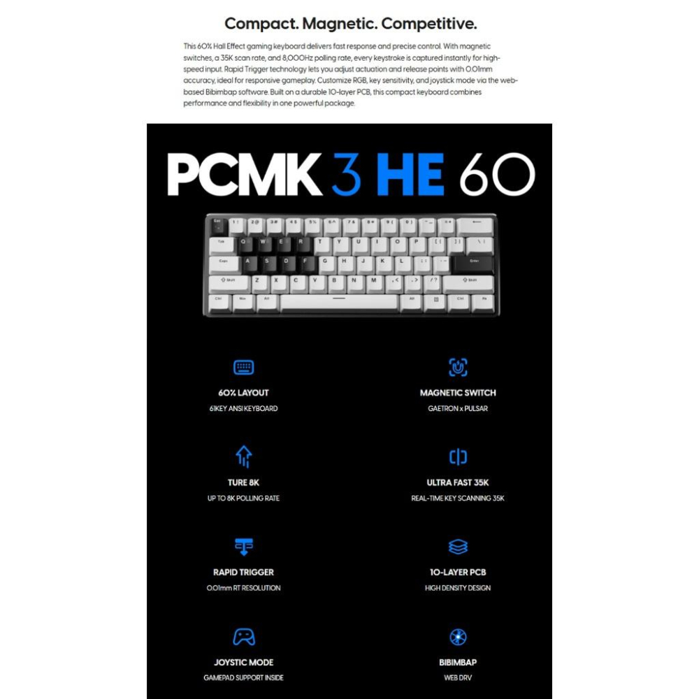 淺規則 台灣代理 Pulsar PCMK 3 HE 60 磁軸鍵盤 ANSI 白色 電競鍵盤 磁力軸 鍵盤 磁力 PBT-細節圖3