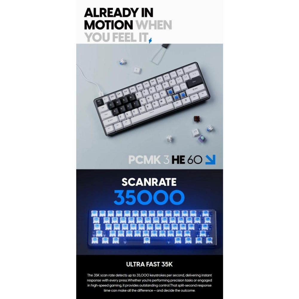 淺規則 台灣代理 Pulsar PCMK 3 HE 60 磁軸鍵盤 ANSI 白色 電競鍵盤 磁力軸 鍵盤 磁力 PBT-細節圖4