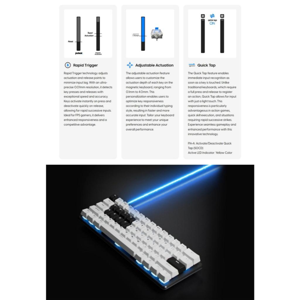淺規則 台灣代理 Pulsar PCMK 3 HE 60 磁軸鍵盤 ANSI 白色 電競鍵盤 磁力軸 鍵盤 磁力 PBT-細節圖6