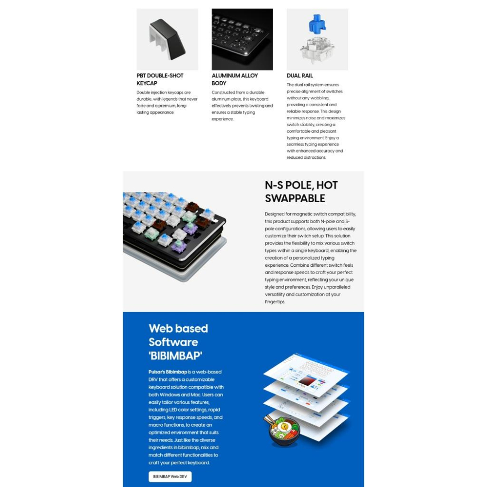 淺規則 台灣代理 Pulsar PCMK 3 HE 60 磁軸鍵盤 ANSI 白色 電競鍵盤 磁力軸 鍵盤 磁力 PBT-細節圖8