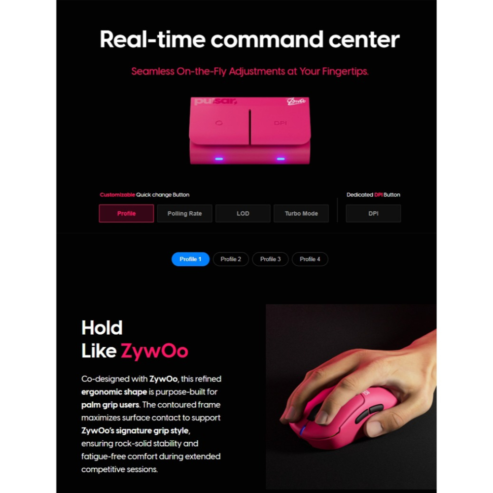 Pulsar ZywOo Gen.2 聯名款無線滑鼠 粉紅色(Size1/Size2)-細節圖7