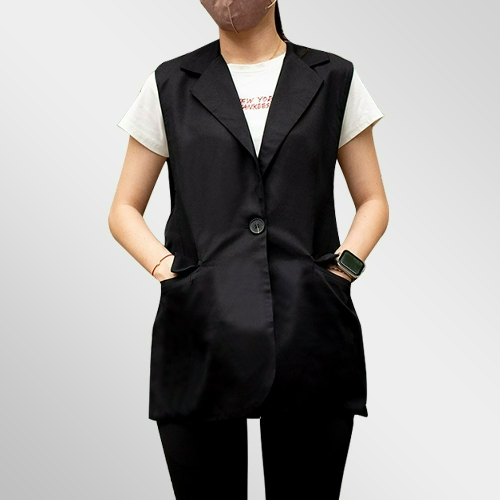 【QIDINA】四季百搭立體剪裁顯瘦西裝背心-B / 背心女 背心外套 外搭背心 長版背心 夾克 休閒背心 上衣女-細節圖8