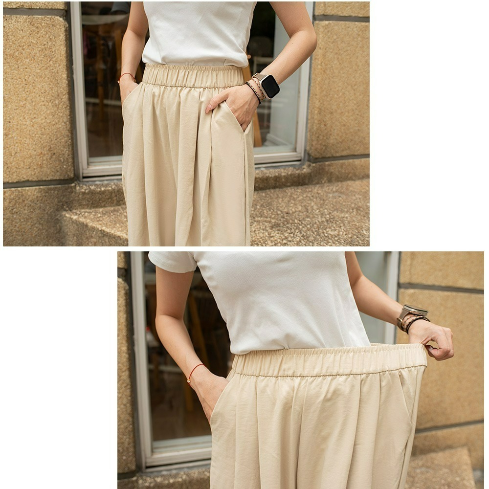 【QIDINA】顯瘦遮肉涼感透氣舒適闊腿褲裙 褲-D / 涼感褲 高腰褲 冰絲長褲 直筒褲 山本褲 顯瘦褲裙 寬褲-細節圖3