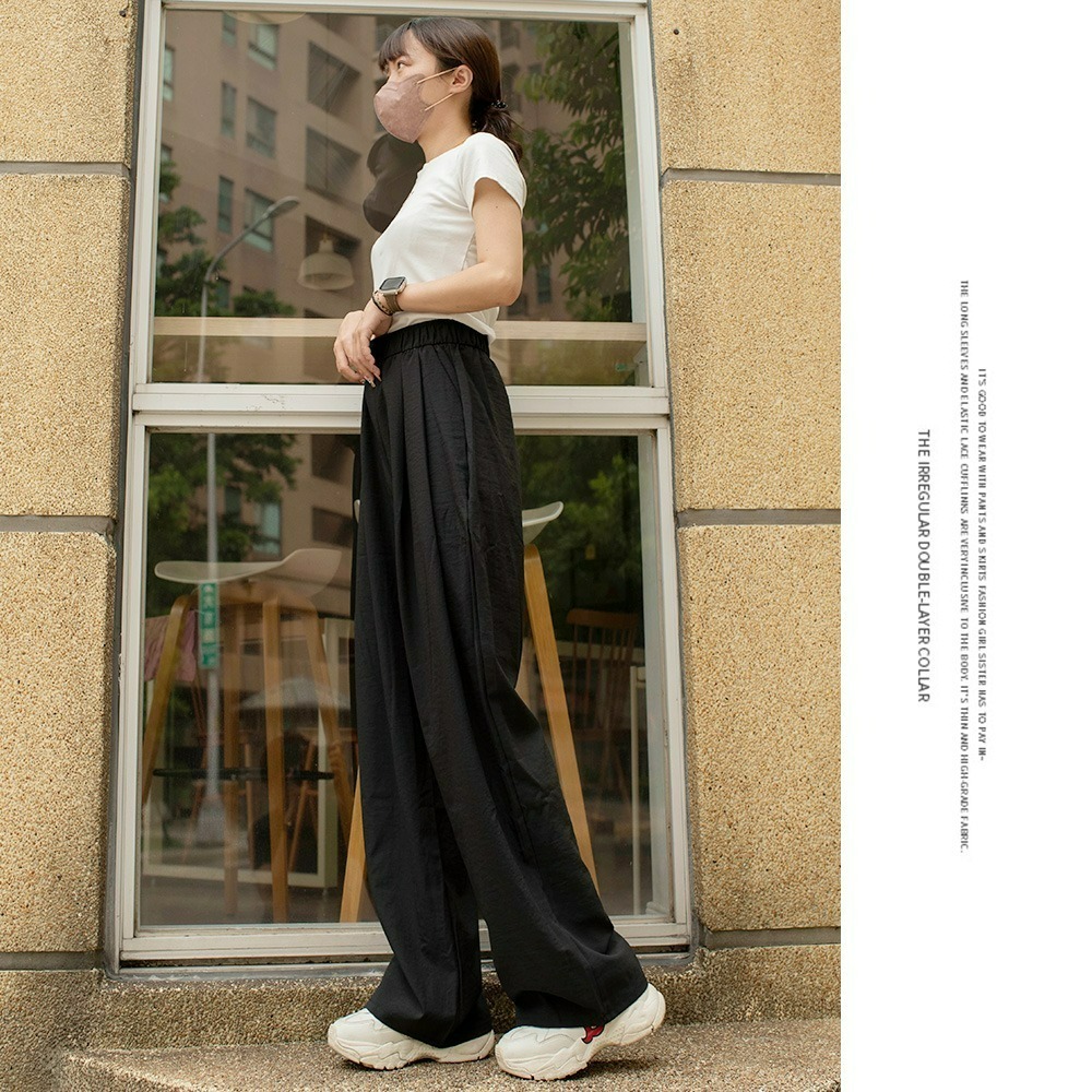 【QIDINA】顯瘦遮肉涼感透氣舒適闊腿褲裙 褲-D / 涼感褲 高腰褲 冰絲長褲 直筒褲 山本褲 顯瘦褲裙 寬褲-細節圖5