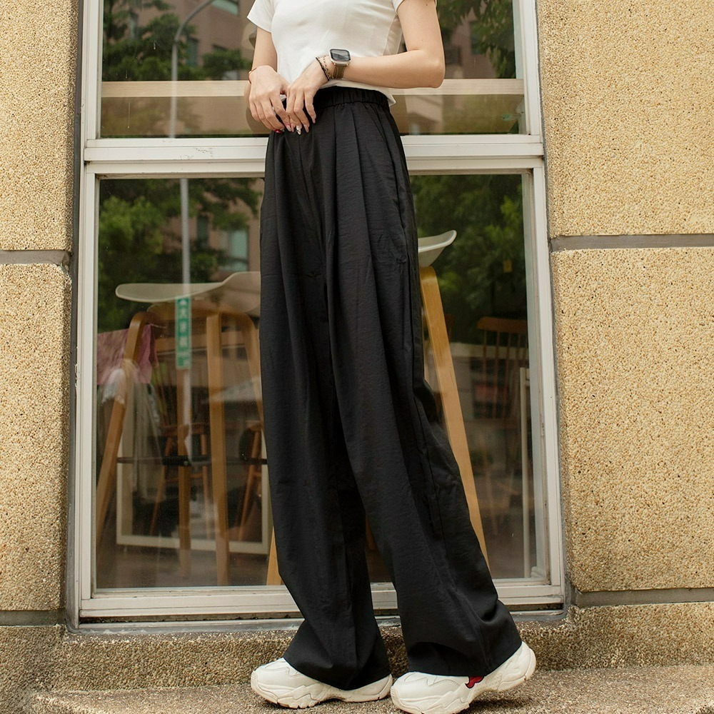 【QIDINA】顯瘦遮肉涼感透氣舒適闊腿褲裙 褲-D / 涼感褲 高腰褲 冰絲長褲 直筒褲 山本褲 顯瘦褲裙 寬褲-細節圖7