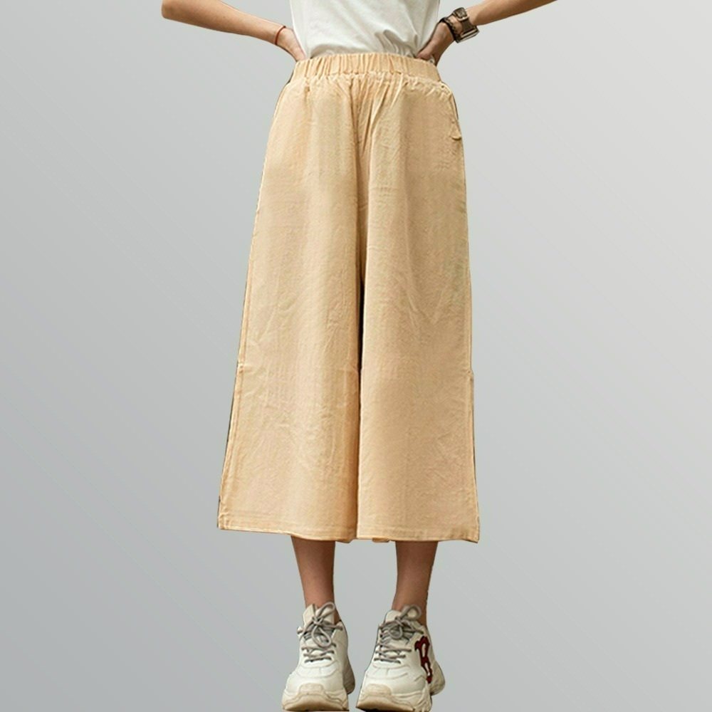 【QIDINA】日系七分透氣舒適亞麻寬褲-1PL / 長褲女 休閒褲 運動褲 褲子 九分寬褲 女寬褲 七分褲 冰絲長褲-細節圖8