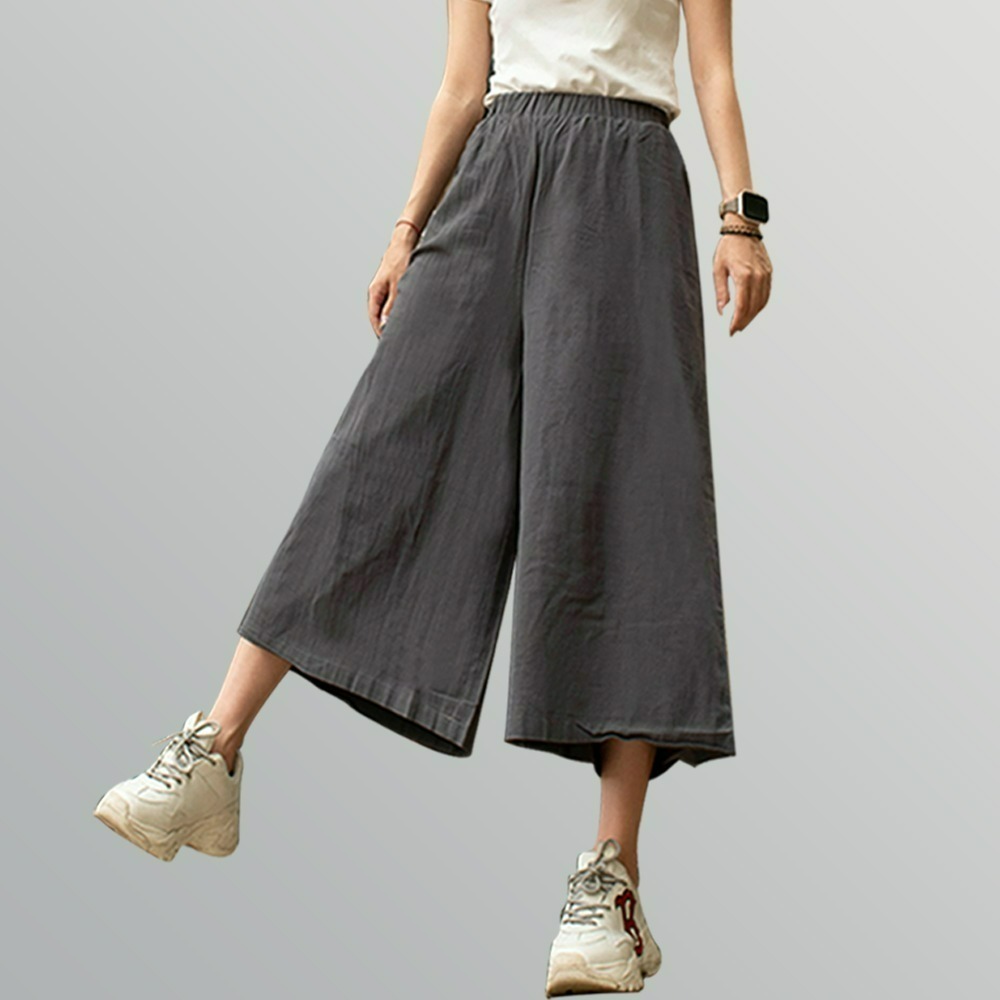 【QIDINA】日系七分透氣舒適亞麻寬褲-1PL / 長褲女 休閒褲 運動褲 褲子 九分寬褲 女寬褲 七分褲 冰絲長褲-細節圖9