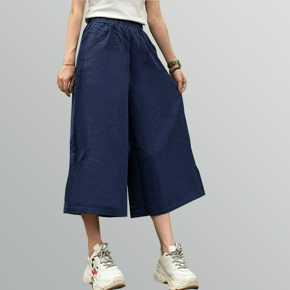 【QIDINA】日系七分透氣舒適亞麻寬褲-1PL / 長褲女 休閒褲 運動褲 褲子 九分寬褲 女寬褲 七分褲 冰絲長褲-細節圖10