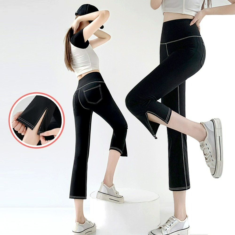 【QIDINA】超顯瘦仿牛仔輕薄涼感七分彈力鯊魚褲-褲U / 七分褲 喇叭褲 瑜珈褲 鯊魚褲 褲子女生 涼感褲 長褲女-細節圖7