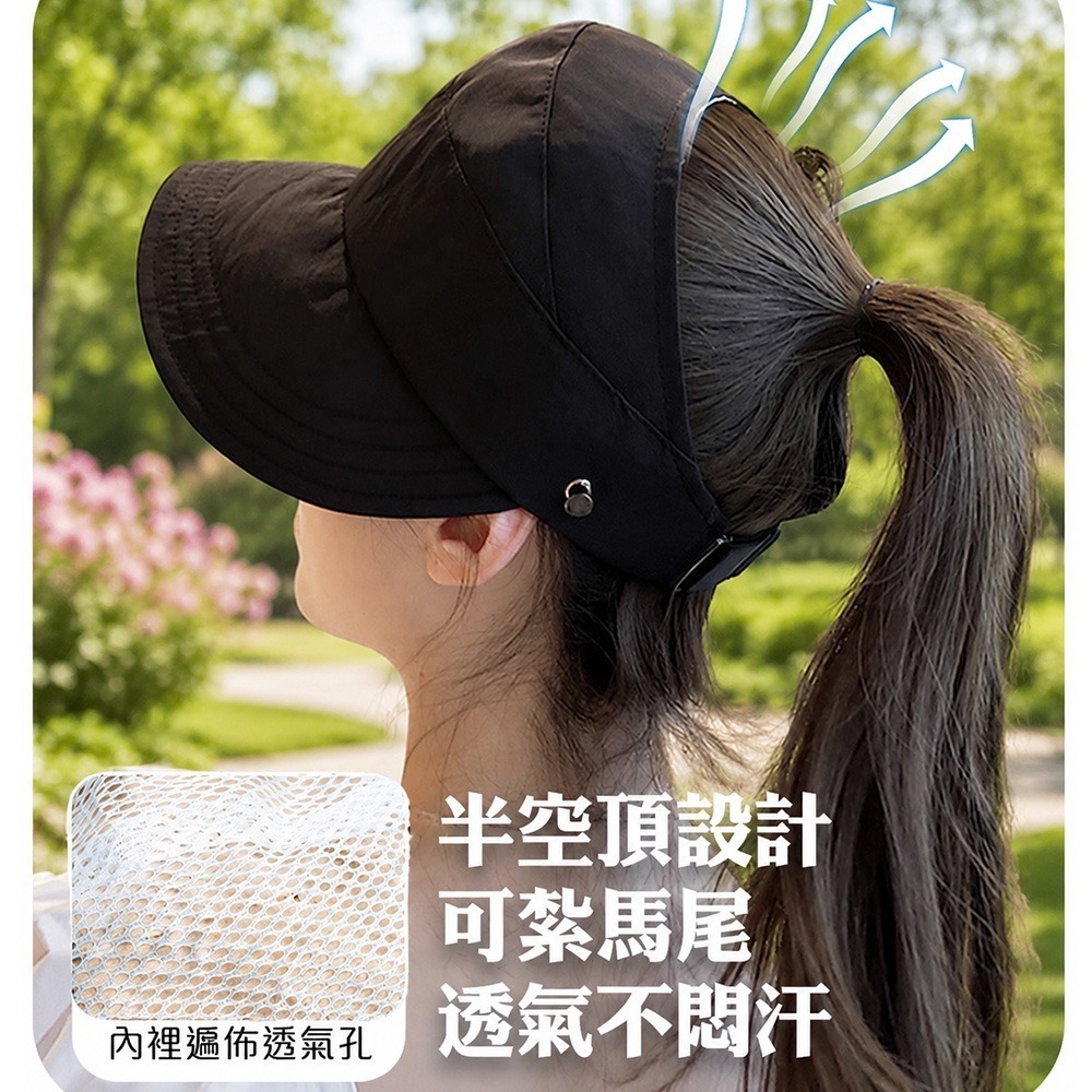 【QIDINA】網紅百搭輕薄防潑水小臉防曬空頂遮陽帽-H / 可紮馬尾  抗UV 高爾夫帽 運動帽 健身帽-細節圖3