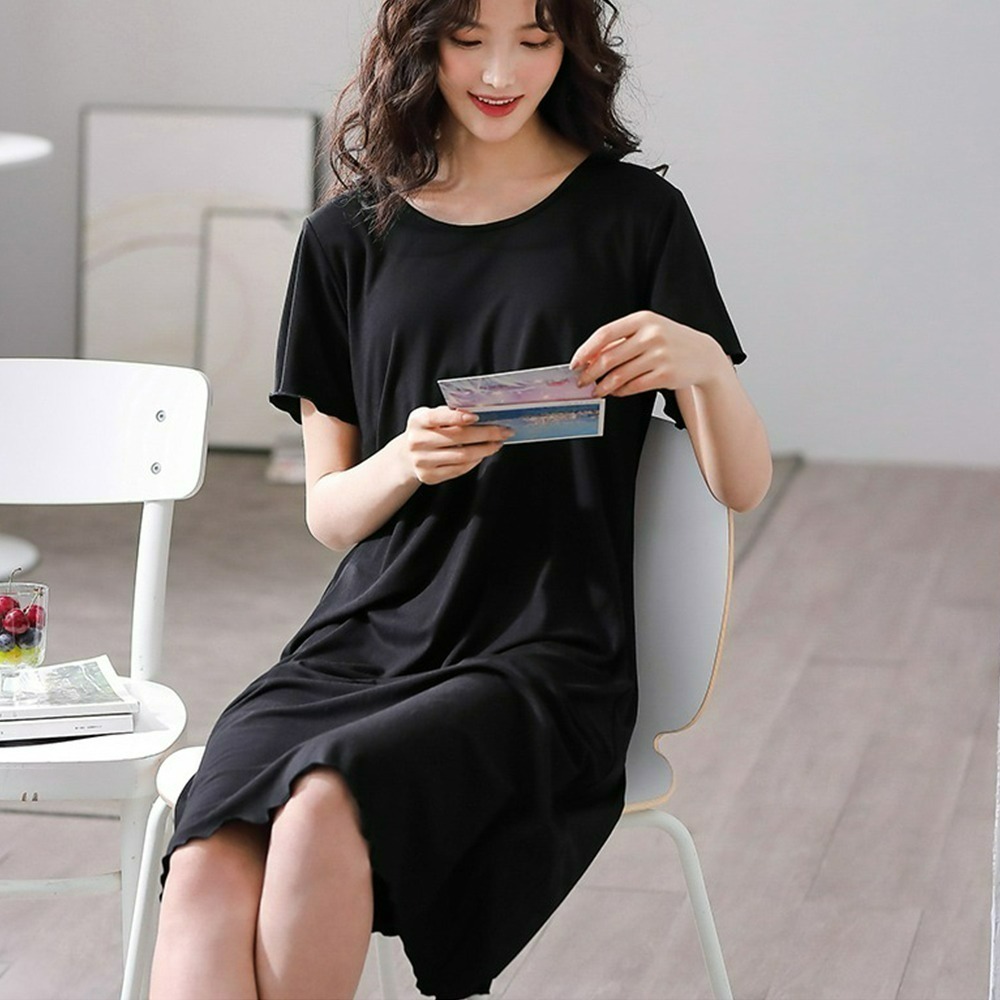 【QIDINA】莫代爾親膚帶罩杯彈性舒適連身裙-F / 莫代爾洋裝 棉質洋裝 涼感 冰絲 居家衣 睡衣 夏季裙-細節圖5