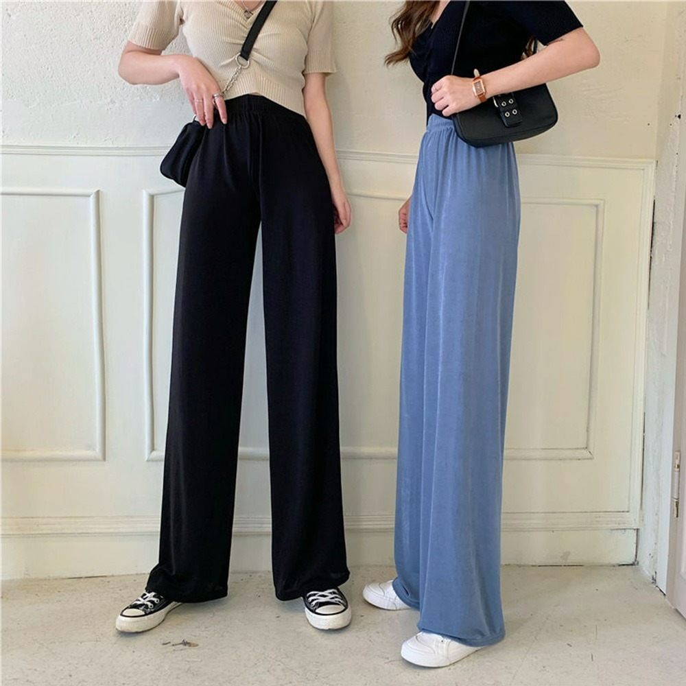 【QIDINA】熱銷款 春夏秋韓版莫蘭迪冰絲涼感寬鬆落地寬褲 / 夏天褲 涼感寬褲 涼感褲 長褲 顯瘦褲 女寬褲-細節圖6