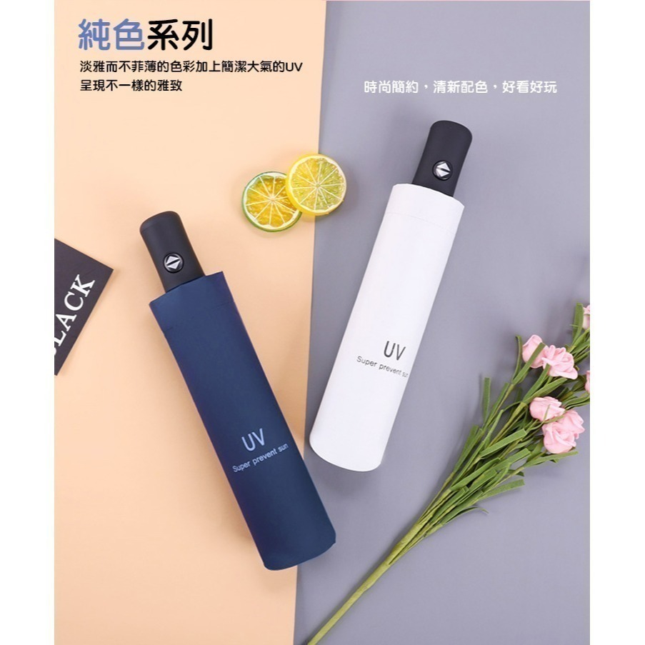 【QIDINA】質感抗UV摺疊自動傘 / 黑膠 防曬 安全 降溫黑膠8骨 雨具 雨傘 陽傘 遮陽傘 伸縮傘 摺疊傘-細節圖3