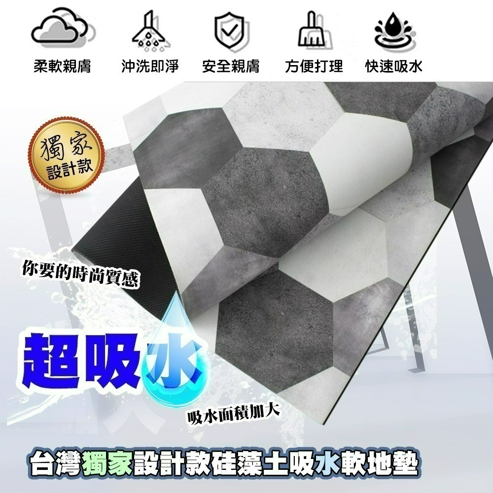 【限時購】【QIDINA】台灣獨家設計硅藻土吸水軟地墊超止滑地墊40*60 / 廚房地墊矽藻土地墊 浴室地墊-細節圖3