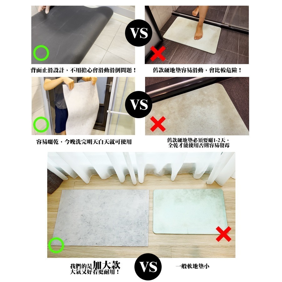 【限時購】【QIDINA】台灣獨家設計硅藻土吸水軟地墊超止滑地墊40*60 / 廚房地墊矽藻土地墊 浴室地墊-細節圖6