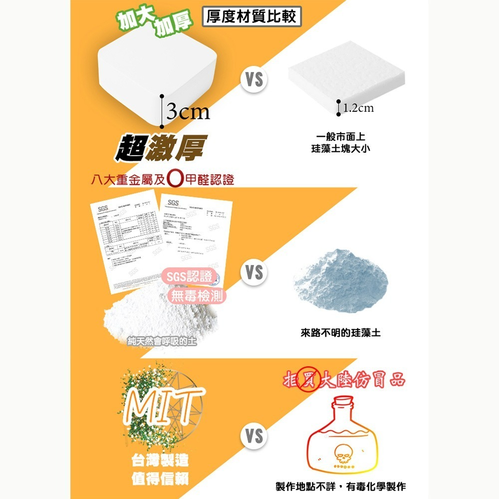 【QIDINA】3cm激厚款 MIT手工製珪藻土除濕除臭防霉塊 SGS認證不含石綿 / 珪藻土 矽藻土 冰箱除臭-細節圖6