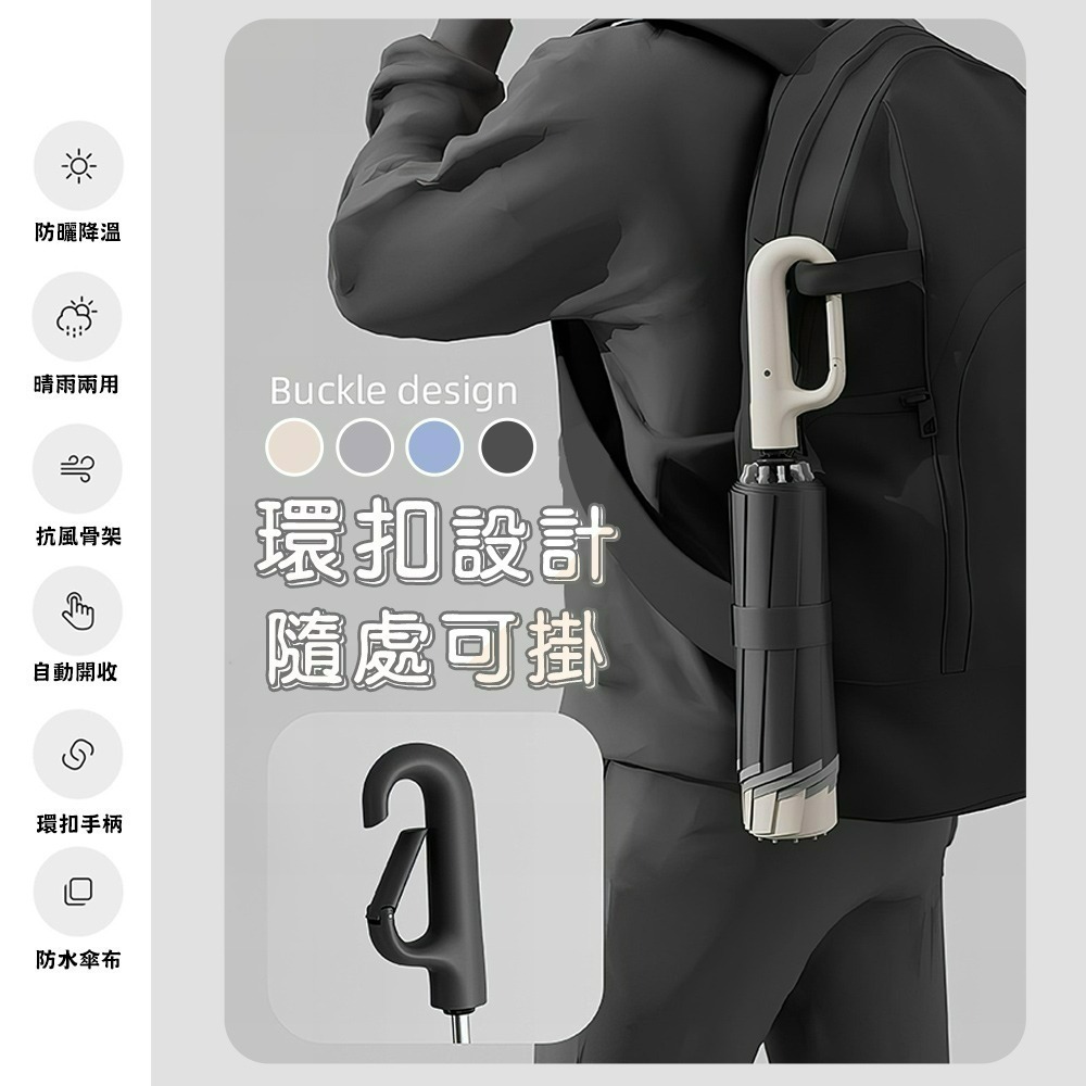 【限時購】【QIDINA】升級大傘面反光條環扣反向黑膠摺疊自動傘-A-細節圖6