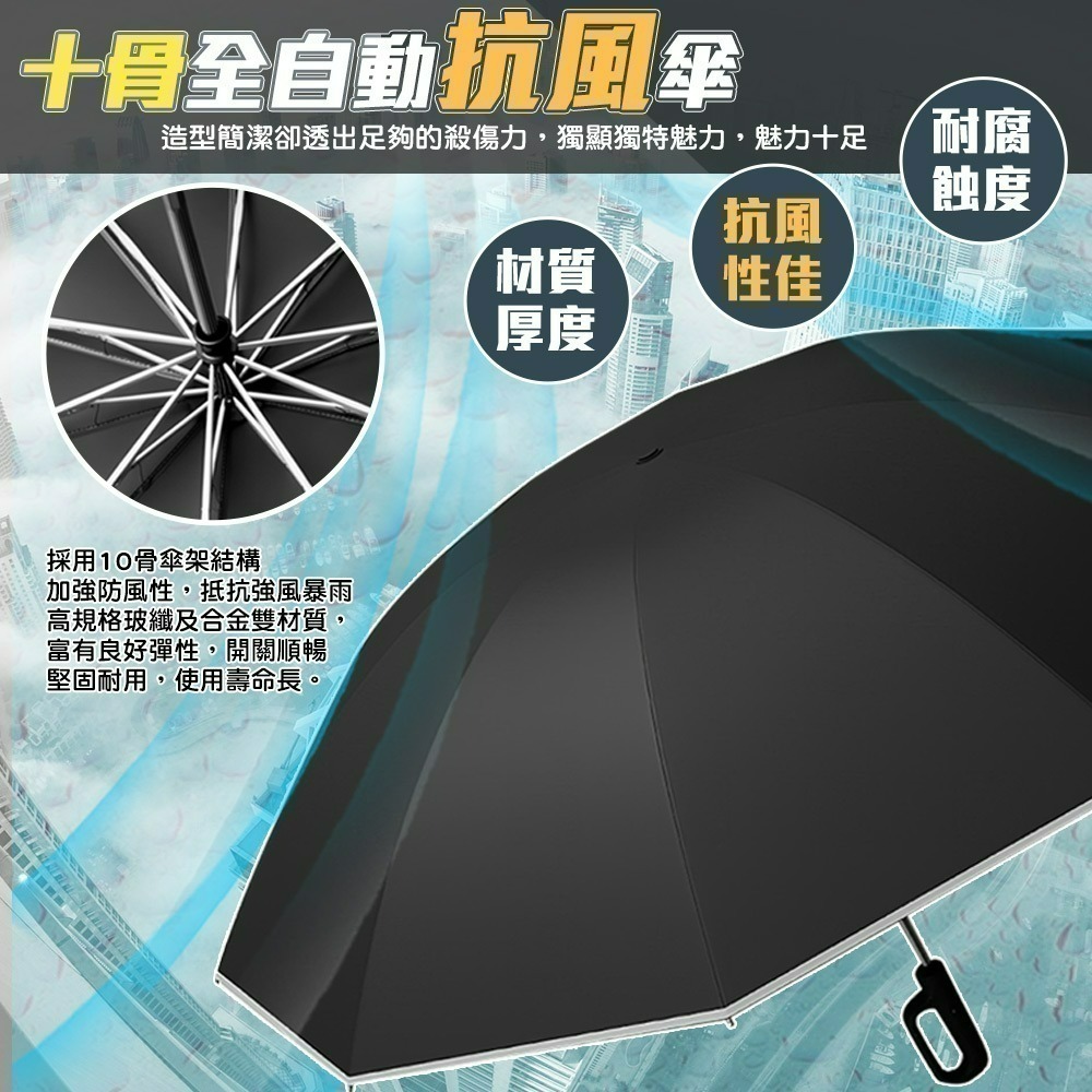 【限時購】【QIDINA】升級大傘面反光條環扣反向黑膠摺疊自動傘-A-細節圖8