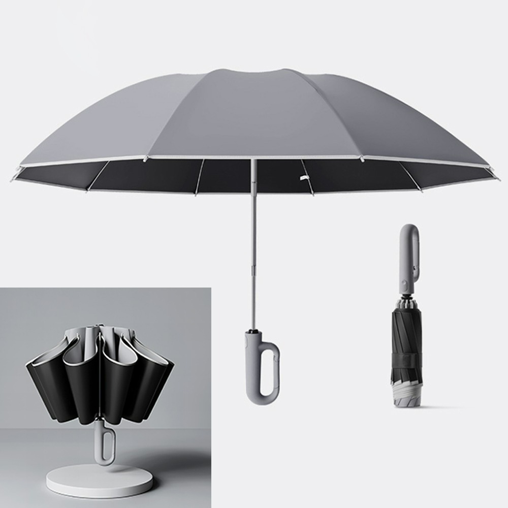 【QIDINA】升級大傘面反光條環扣反向黑膠摺疊自動傘-A / 雨傘 反向傘 反向自動傘 摺疊傘 折疊傘 折疊雨傘 遮陽-規格圖9