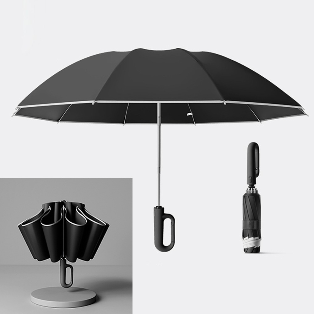【QIDINA】升級大傘面反光條環扣反向黑膠摺疊自動傘-A / 雨傘 反向傘 反向自動傘 摺疊傘 折疊傘 折疊雨傘 遮陽-規格圖9