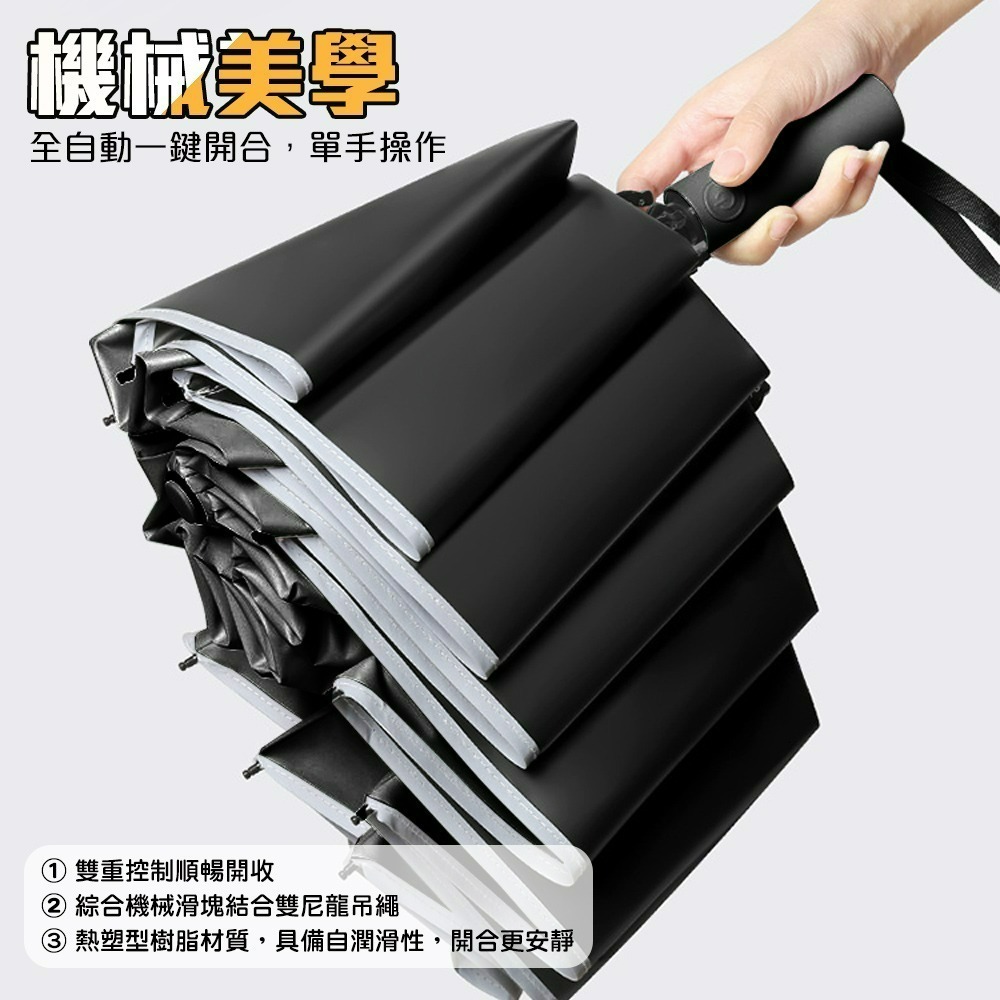 【QIDINA】升級24骨反向摺疊反光條自動傘-C / 雨傘 反向傘 反向自動傘 摺疊傘 折疊傘 折疊雨傘 大雨傘-細節圖2