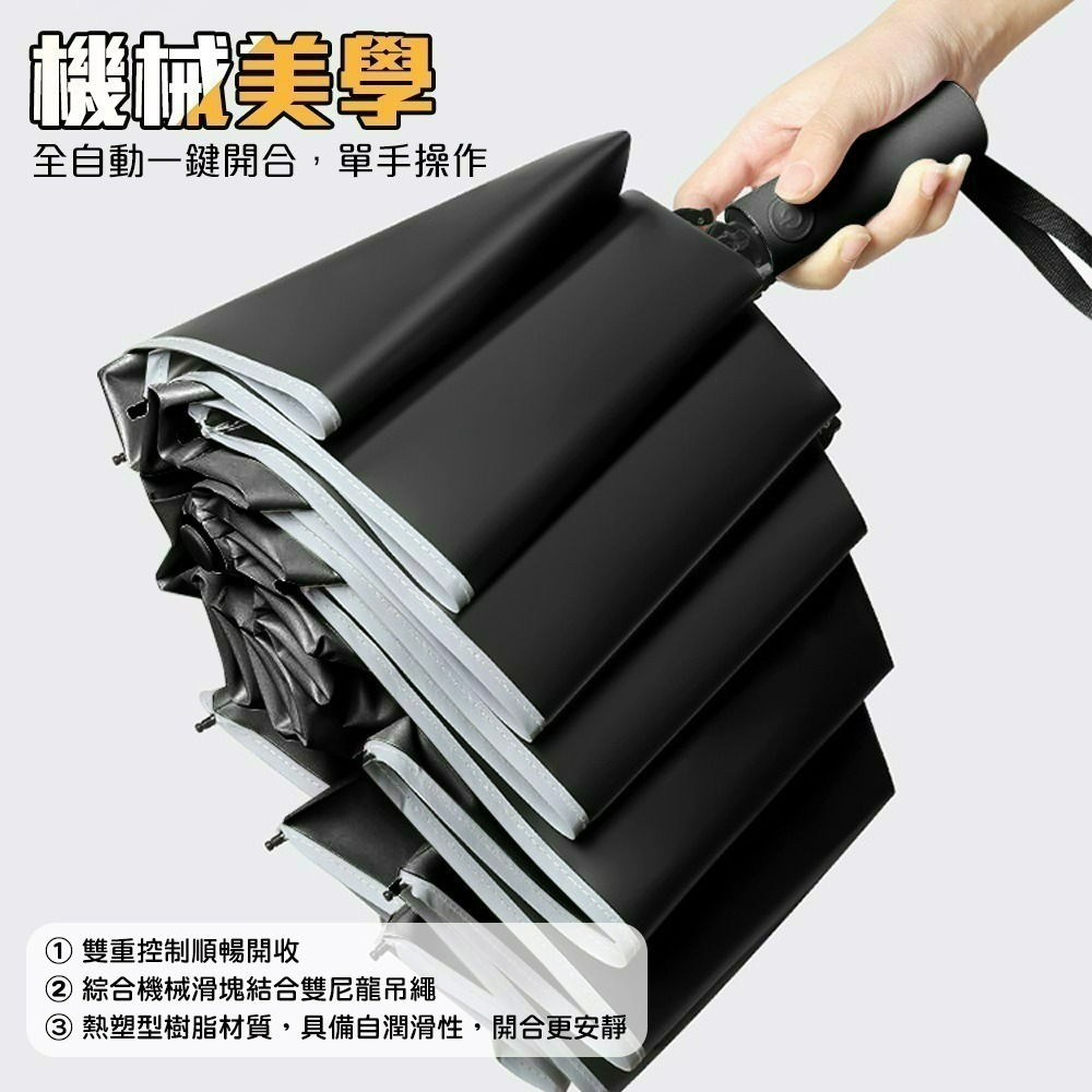 【QIDINA】升級24骨反向摺疊反光條自動傘-C / 雨傘 反向傘 反向自動傘 摺疊傘 折疊傘 折疊雨傘 大雨傘-細節圖2