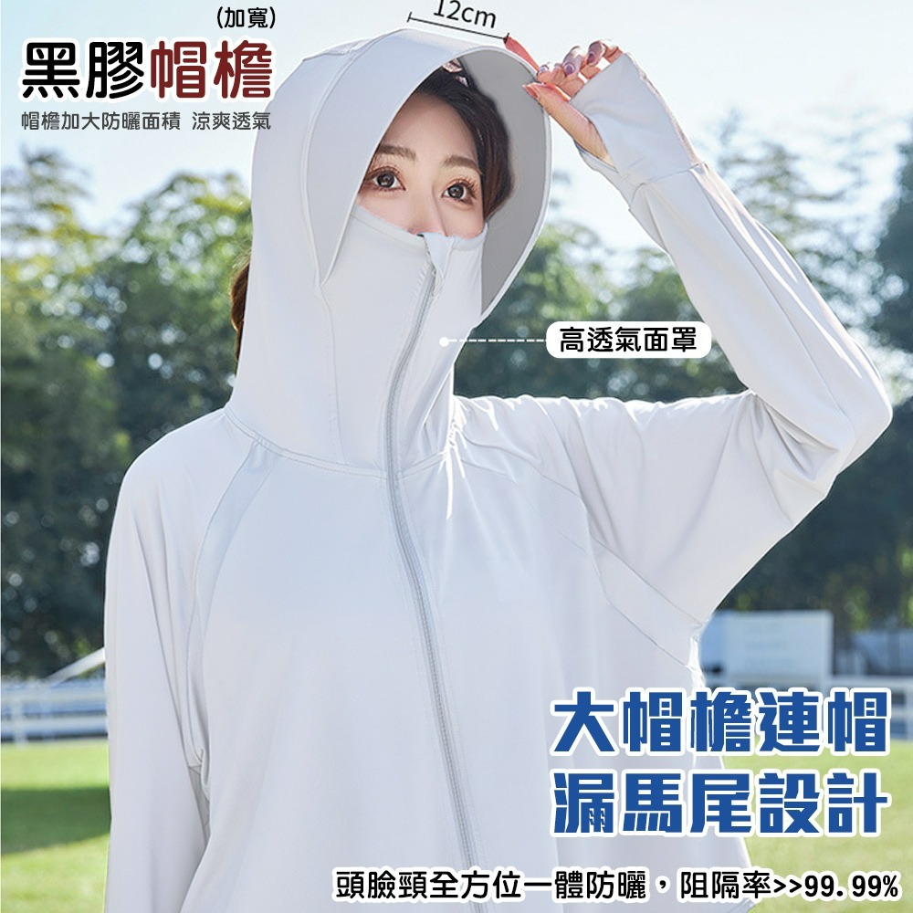 【QIDINA】親膚冰絲輕薄遮陽不悶熱透氣黑膠帽圍防曬外套-D-細節圖3