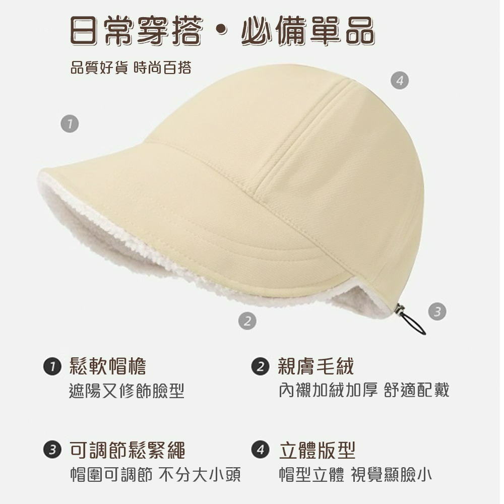 【QIDINA】時尚羊羔絨保暖雙面可戴鴨舌帽-U / 冬天帽子 遮陽帽 防曬帽 棒球帽 運動帽 帽子女 鴨舌漁夫帽 防曬-細節圖7