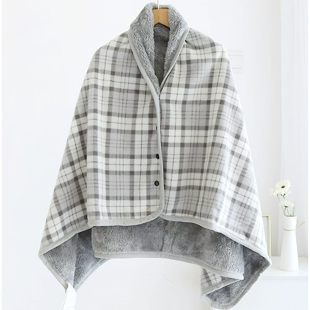 【QIDINA】冬季加絨保暖柔軟披肩毯可收納 / 簡約懶人毯 蓋毯 披肩 毯子 保暖毯 午睡毯 空調毯-規格圖6