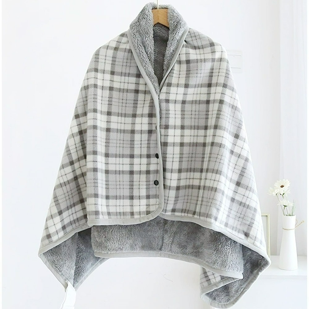 【QIDINA】冬季加絨保暖柔軟披肩毯可收納 / 簡約懶人毯 蓋毯 披肩 毯子 保暖毯 午睡毯 空調毯-規格圖6