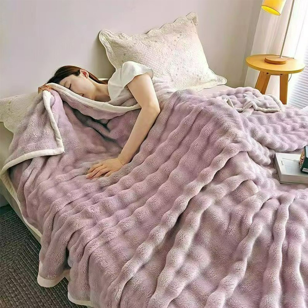 【QIDINA】仿兔毛超柔軟親膚保暖啵啵絨毯 棉被-B / 冬被 厚棉被 被子 蓋毯 毛毯 沙發毯 簡約懶人毯 披肩-規格圖6