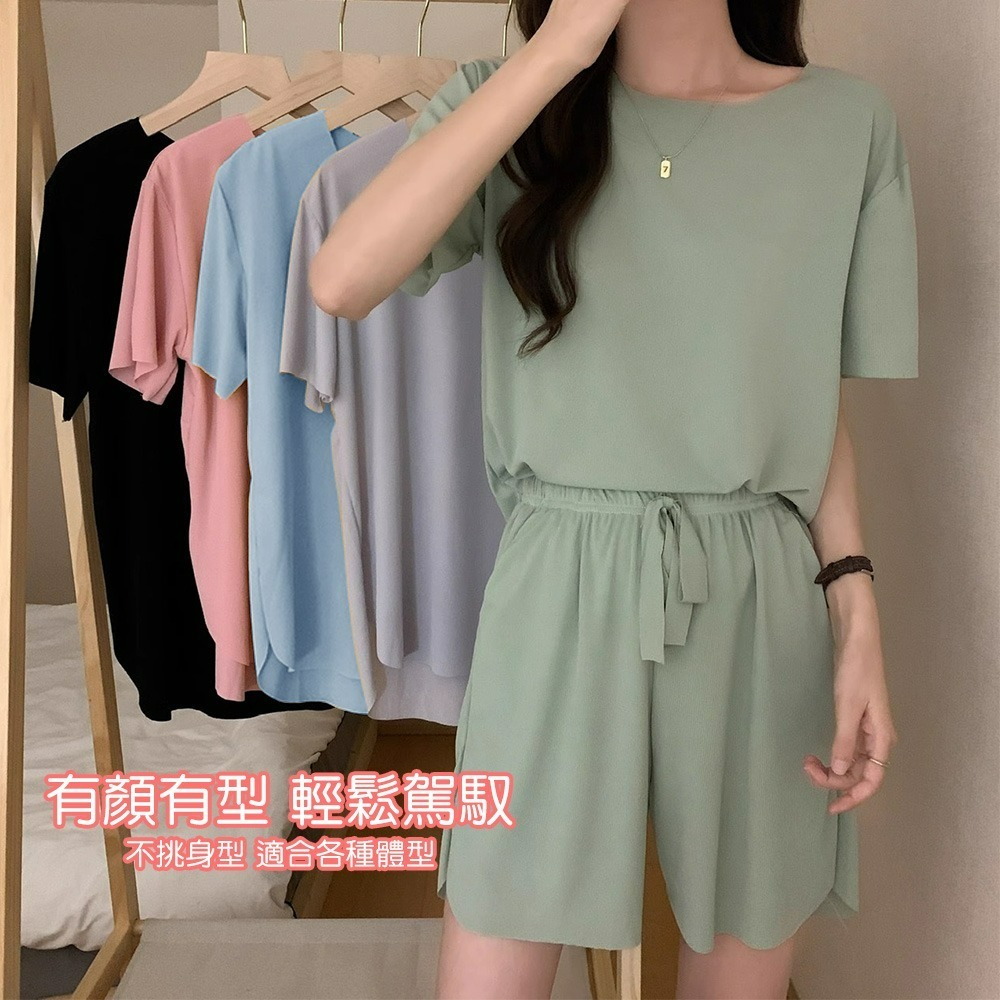 【QIDINA】熱銷款冰絲涼感寬鬆舒適休閒套裝-1CF / 居家服 運動套裝 涼感 胸墊睡衣 冰絲睡衣 冰絲 運動衣-細節圖2