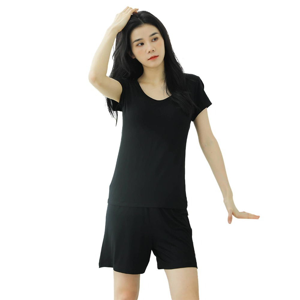 【QIDINA】莫代爾親膚帶罩彈性舒適休閒套裝-G / 居家服 運動套裝 涼感 胸墊睡衣 短袖套裝 短袖睡衣 短袖上衣-規格圖6