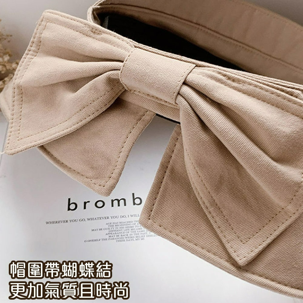 【QIDINA】韓版大帽簷蝴蝶結空頂遮陽帽-Y / 防曬帽 漁夫帽女 棒球帽 鴨舌帽 大頭圍帽子 小臉帽 空頂帽-細節圖4